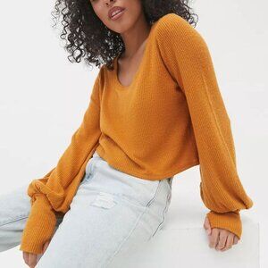 Out From Under for Urban Outfitters Gold Ribbed Long Sleeve Crop Top. Size small